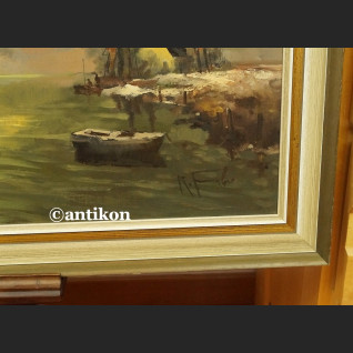 Obraz olejny impresja z wiatrakiem holender 