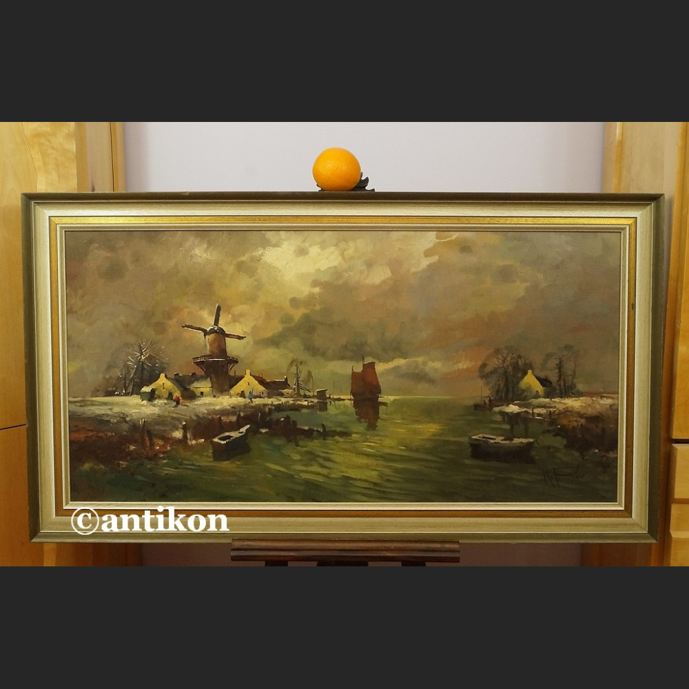 Obraz olejny impresja z wiatrakiem holender