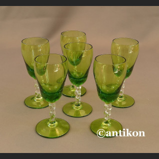 Kieliszki secesyjne zielone zestaw do likieru 