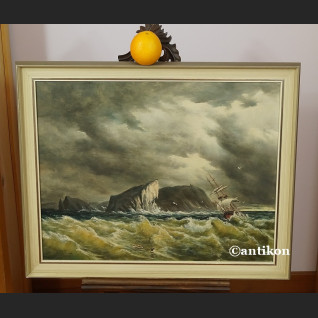 Obraz sztorm żaglowce na morzu antyki 