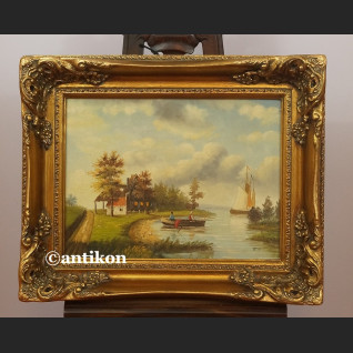 Obraz holender pejzaż z łodziami 