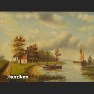 Obraz holender pejzaż z łodziami Obraz holender pejzaż z łodziami