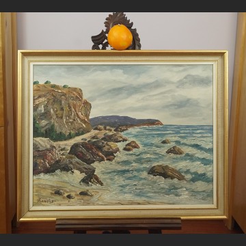 Morski brzeg obraz olejny piękne malarstwo marynistyczne 