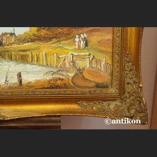 Obraz olejny z wiatrakiem rama kossakówka  Obraz olejny z wiatrakiem rama kossakówka