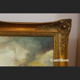 Obraz olejny z wiatrakiem rama kossakówka  Obraz olejny z wiatrakiem rama kossakówka