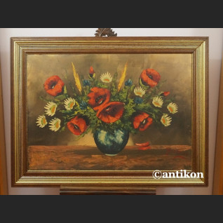 Obraz kwiaty Maki  w prostej  drewnianej ramie