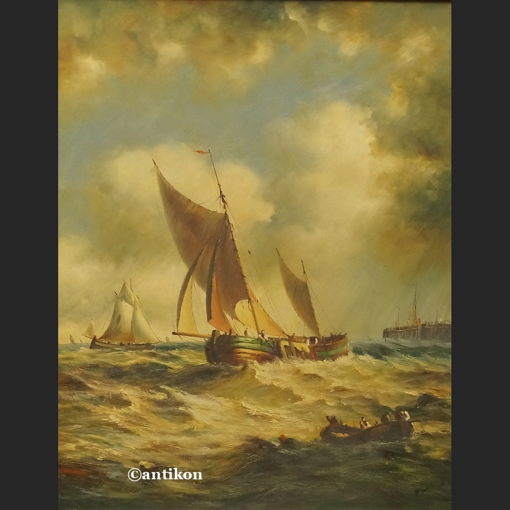 Marynistyczny obraz żaglowce w grubej ramie 