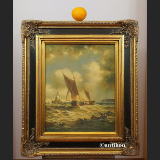 Marynistyczny obraz żaglowce w grubej ramie 