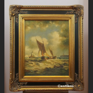 Marynistyczny obraz żaglowce w grubej ramie 