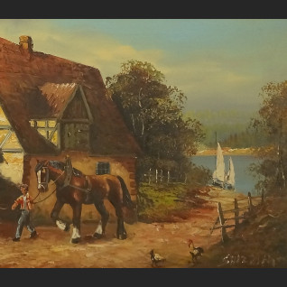 Pejzaż wiejski obraz olejny sielanka na wsi 