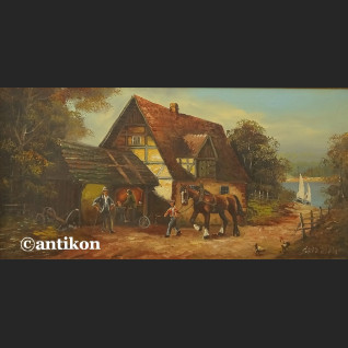 Pejzaż wiejski obraz olejny sielanka na wsi 