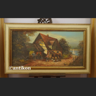 Pejzaż wiejski obraz olejny sielanka na wsi 