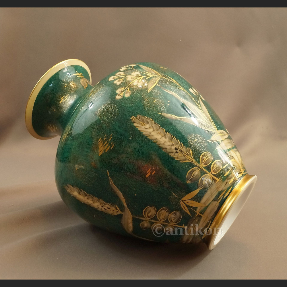 Rosenthal wazon ręcznie malowany zielono złoty Rosenthal wazon ręcznie malowany zielono złoty