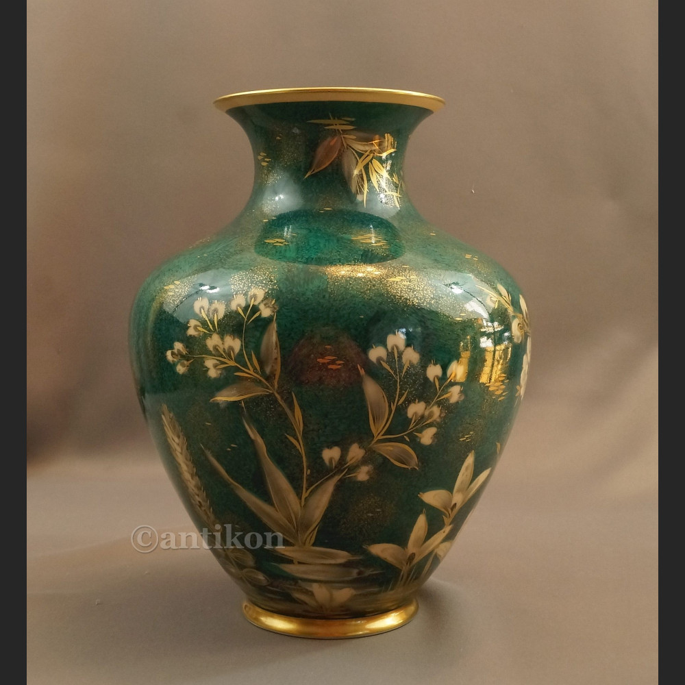 Rosenthal wazon ręcznie malowany zielono złoty Rosenthal wazon ręcznie malowany zielono złoty