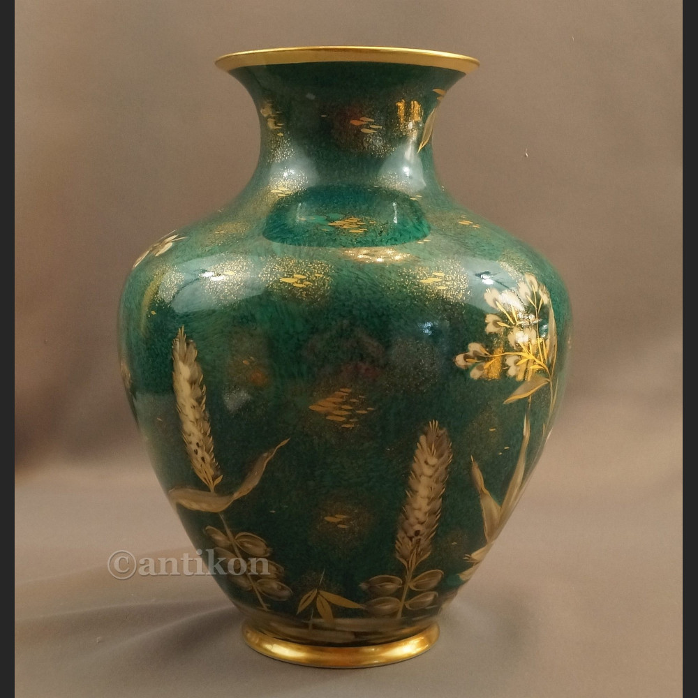 Rosenthal wazon ręcznie malowany zielono złoty Rosenthal wazon ręcznie malowany zielono złoty