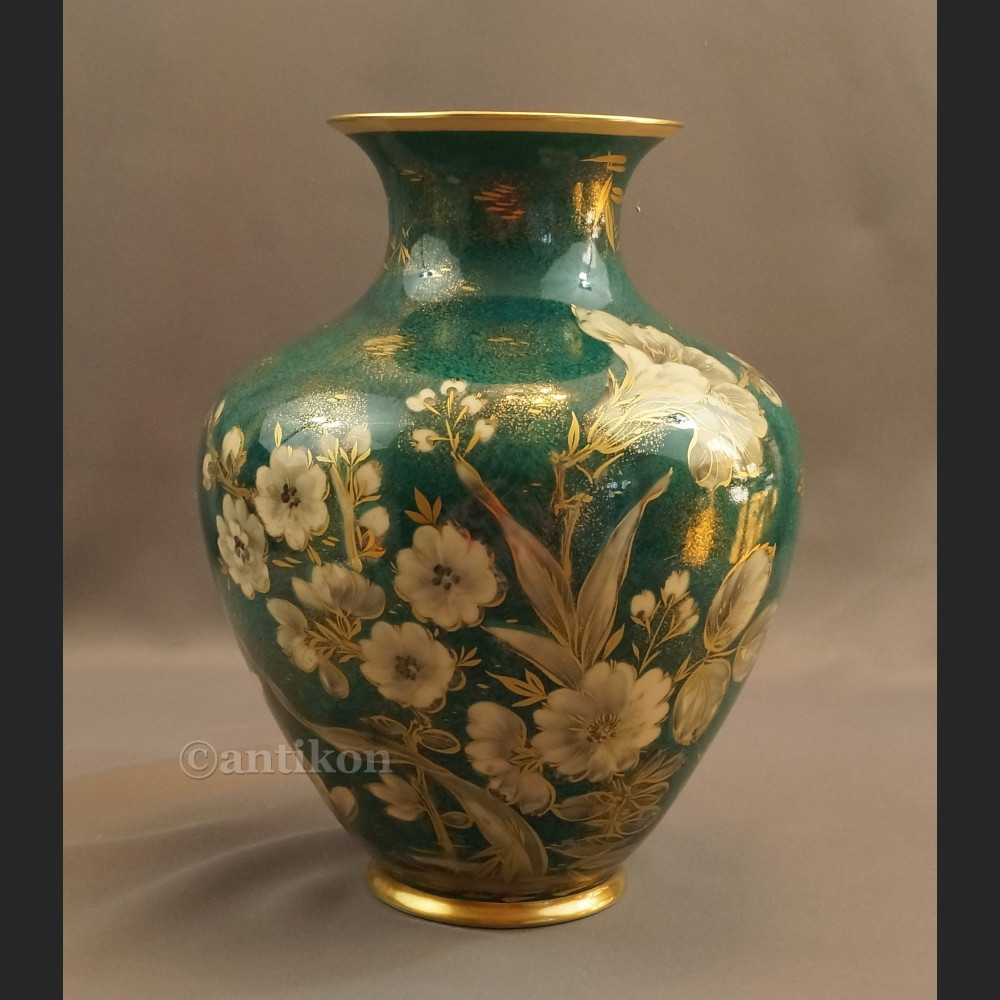 Rosenthal wazon ręcznie malowany zielono złoty