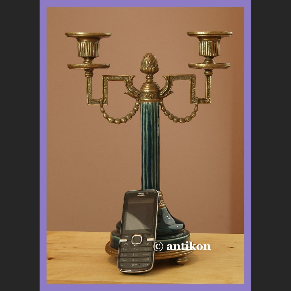 EMPIROWY ŚWIECZNIK PORCELANA Z BRĄZEM