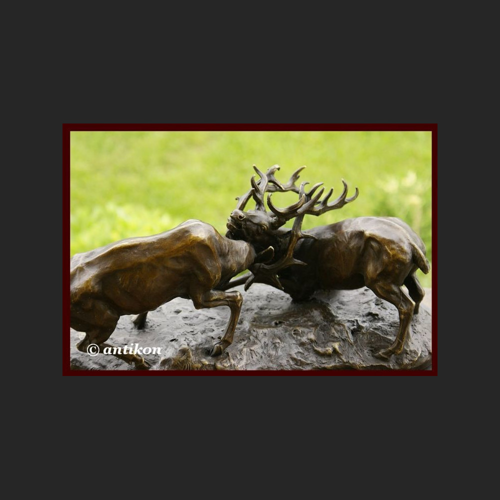 Myślistwo łowiectwo dwa jelenie w pojedynku wspaniały brąz ogromna rzeźba Myślistwo łowiectwo dwa jelenie w pojedynku wspaniały brąz ogromna rzeźba
