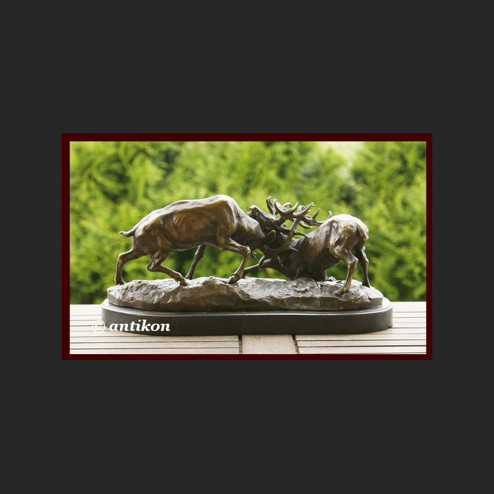 Myślistwo łowiectwo dwa jelenie w pojedynku wspaniały brąz ogromna rzeźba Myślistwo łowiectwo dwa jelenie w pojedynku wspaniały brąz ogromna rzeźba