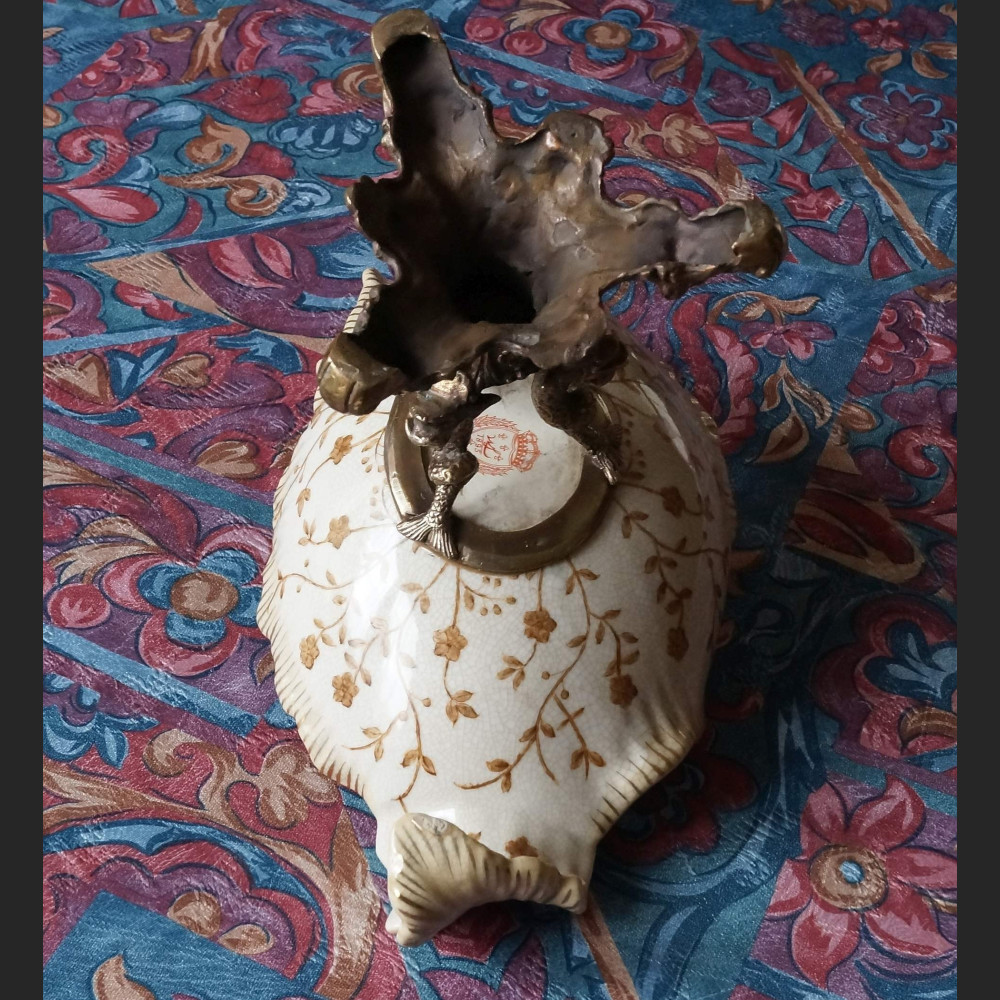 Niezwykła duża patera z delfinami z brązu