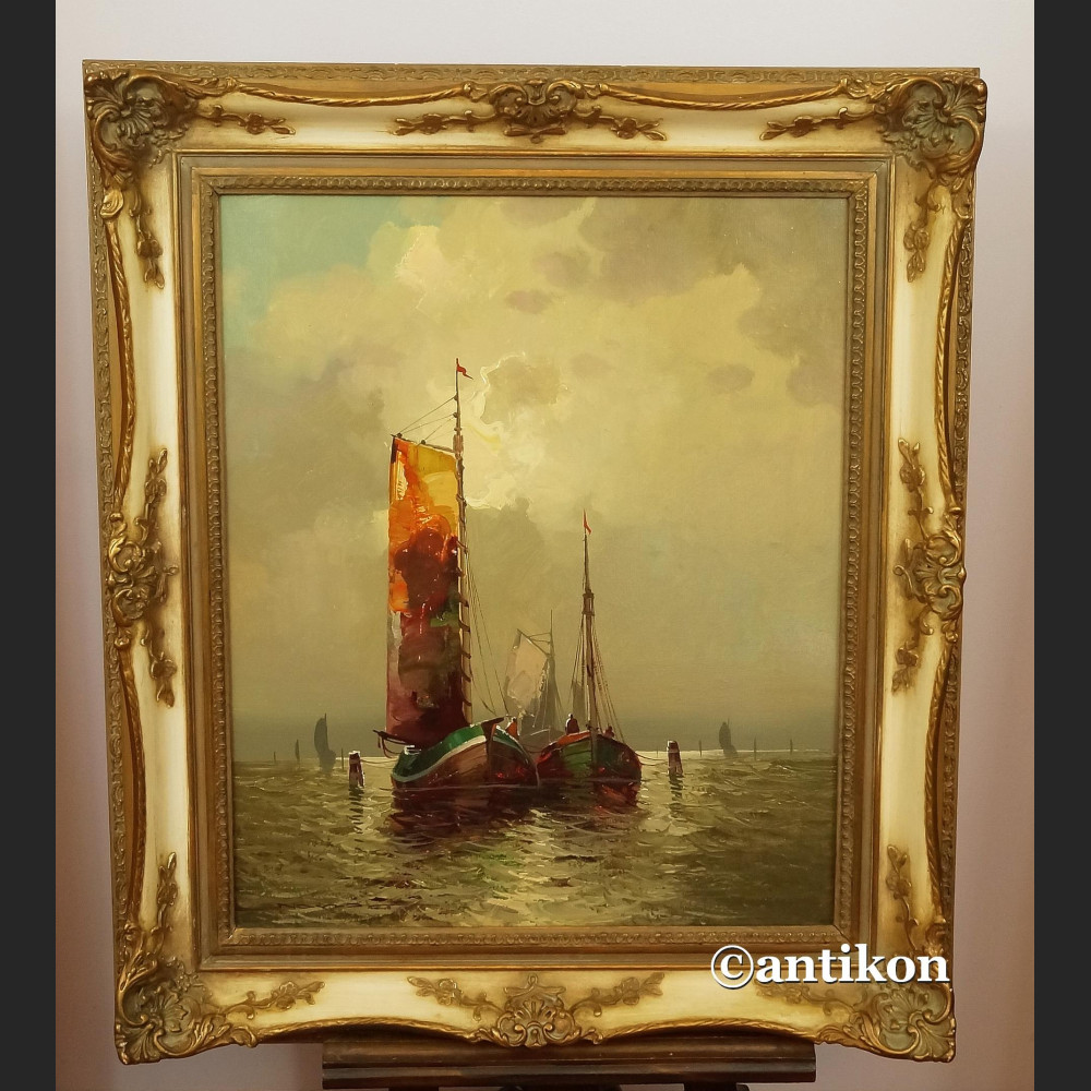 Malarstwo marynistyczne stary olej w pięknej ramie 