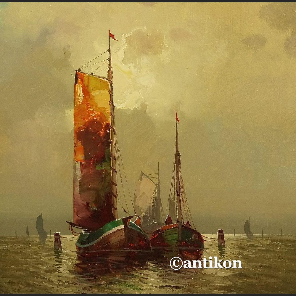 Malarstwo marynistyczne stary olej w pięknej ramie 