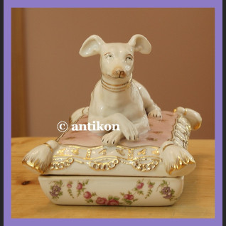 NIESAMOWITA PORCELANOWA SZKATUŁKA Z PSEM