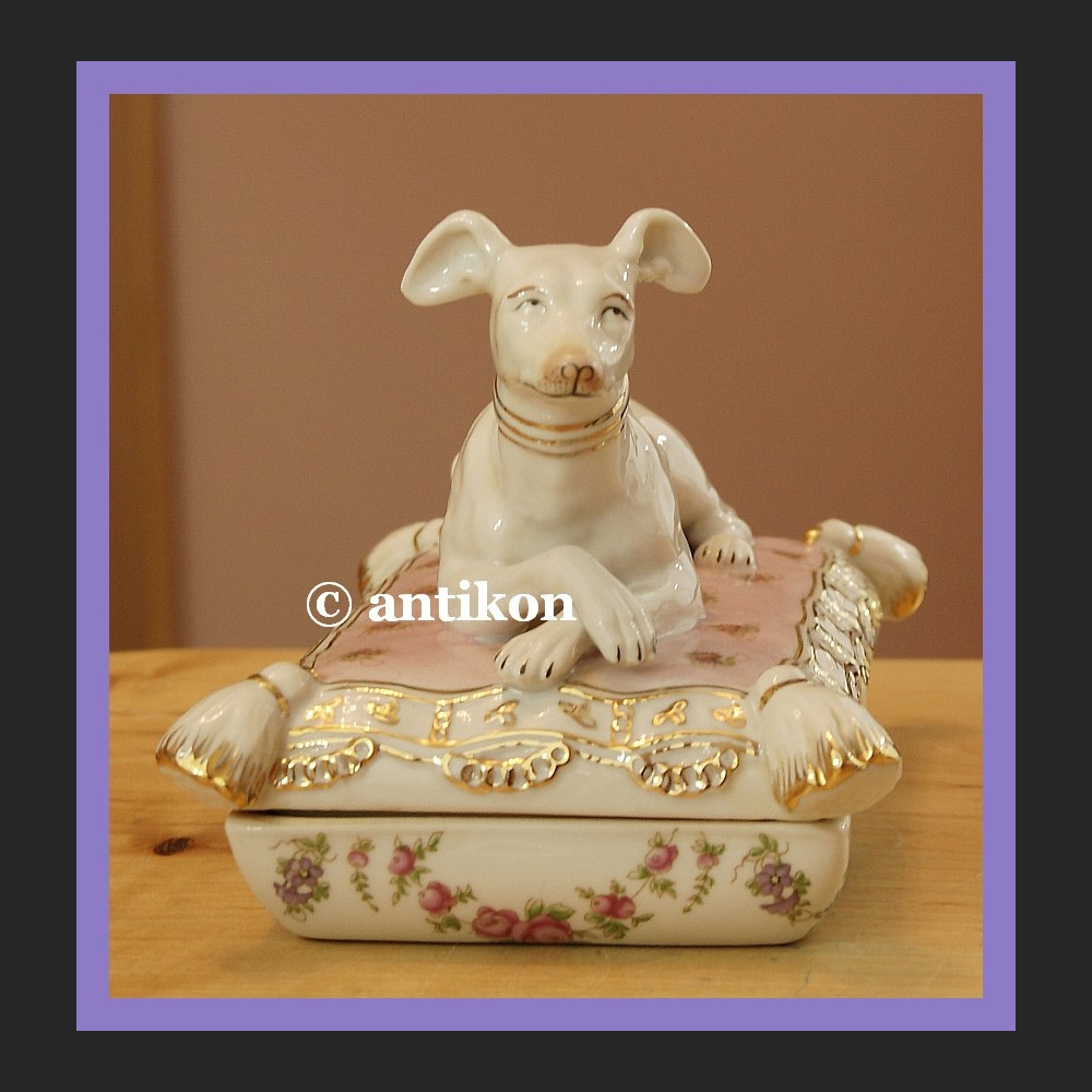 NIESAMOWITA PORCELANOWA SZKATUŁKA Z PSEM