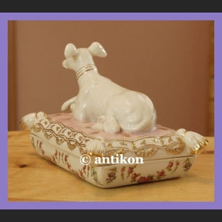 NIESAMOWITA PORCELANOWA SZKATUŁKA Z PSEM