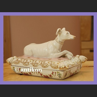NIESAMOWITA PORCELANOWA SZKATUŁKA Z PSEM