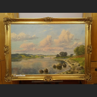 Obraz aukcyjny brzeg jeziora w stylowej ramie  Obraz aukcyjny brzeg jeziora w stylowej ramie