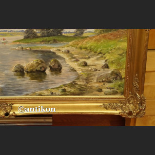 Obraz aukcyjny brzeg jeziora w stylowej ramie  Obraz aukcyjny brzeg jeziora w stylowej ramie