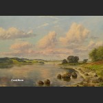 Obraz aukcyjny brzeg jeziora w stylowej ramie