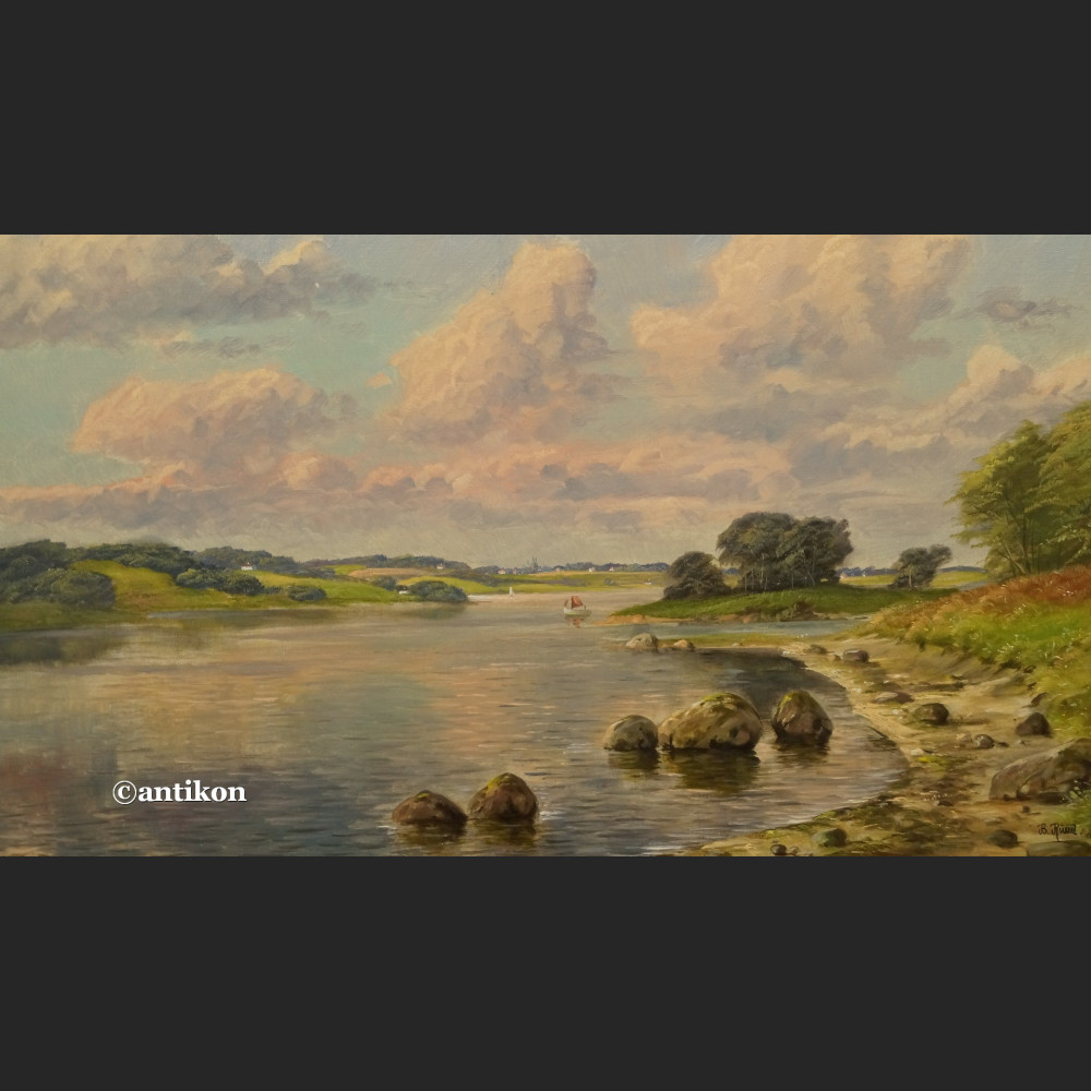 Obraz aukcyjny brzeg jeziora w stylowej ramie  Obraz aukcyjny brzeg jeziora w stylowej ramie