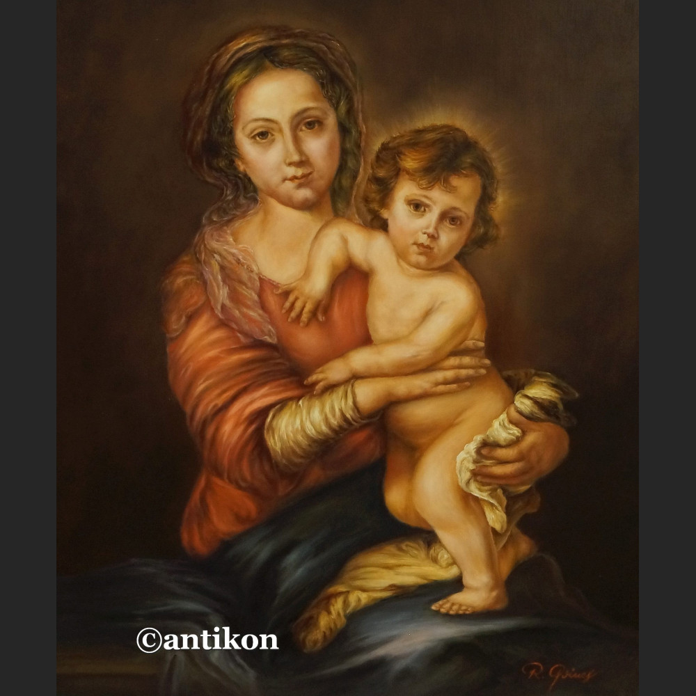 Madonna z Jezuskiem obraz olejny religijny wg Murillo Madonna z Jezuskiem obraz olejny religijny wg Murillo