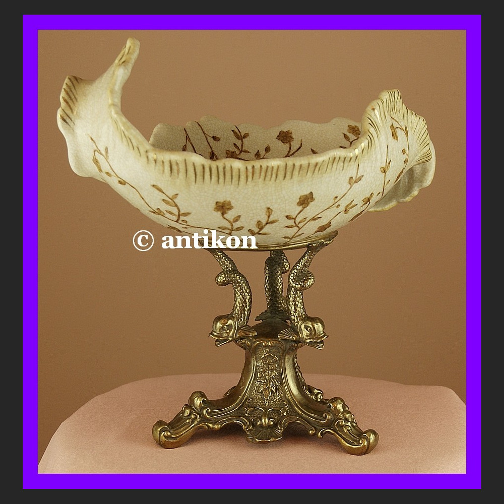 Niezwykła duża patera z delfinami z brązu