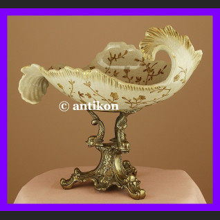 Niezwykła duża patera z delfinami z brązu