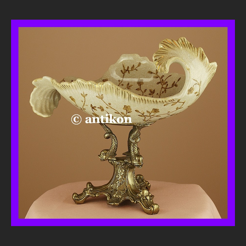 Niezwykła duża patera z delfinami z brązu