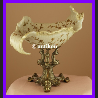 Niezwykła duża patera z delfinami z brązu