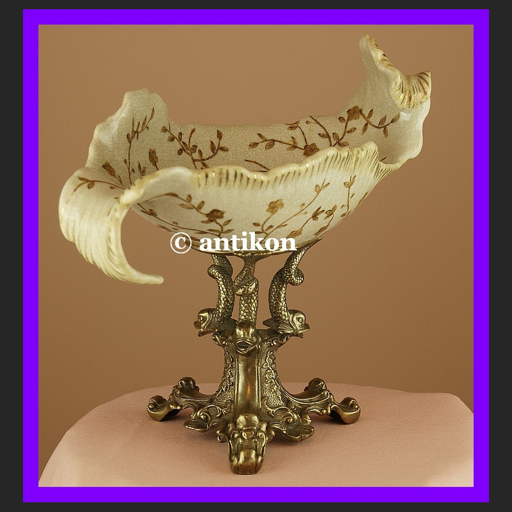 Niezwykła duża patera z delfinami z brązu