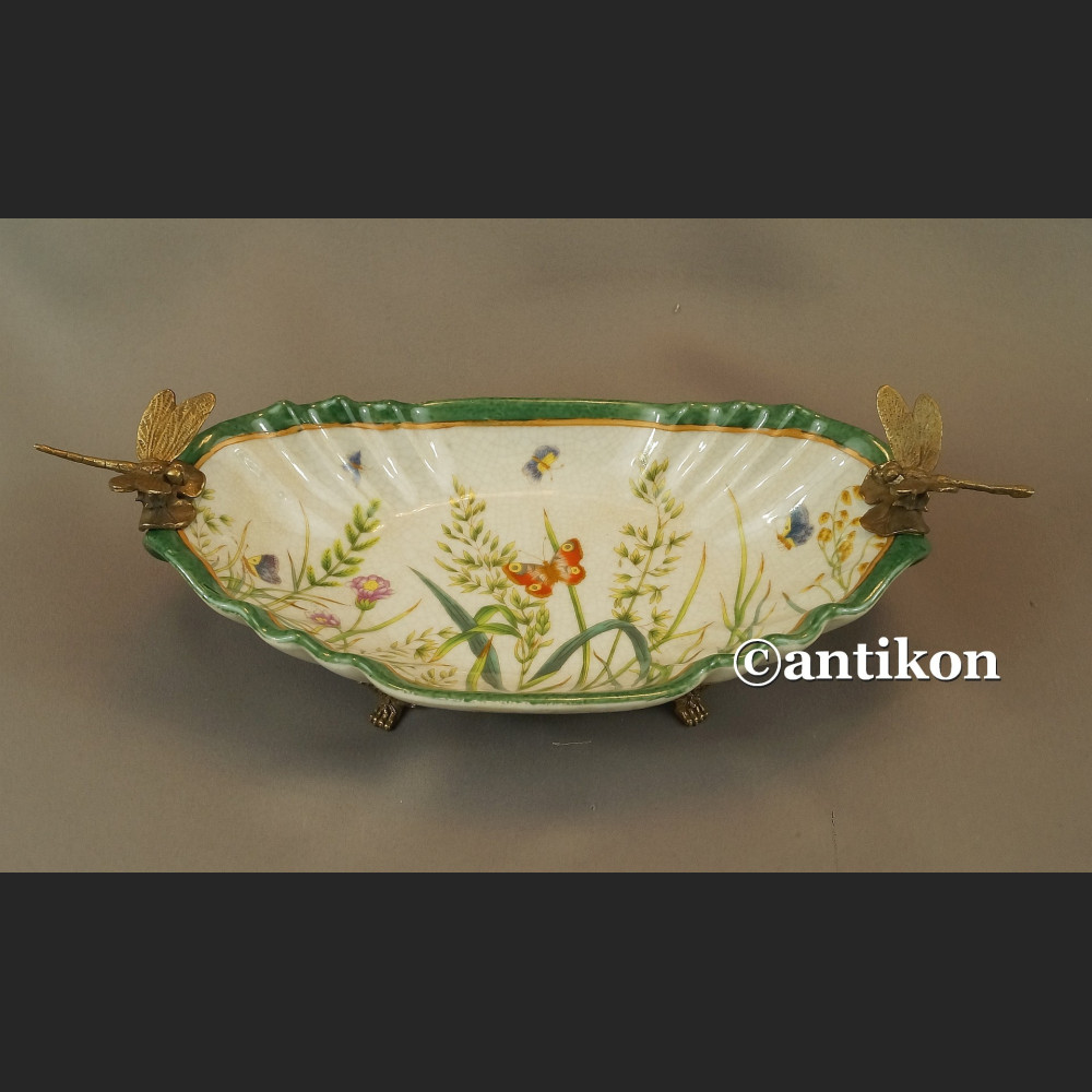 Patera  porcelanowa z brązem w stylu secesyjnym 