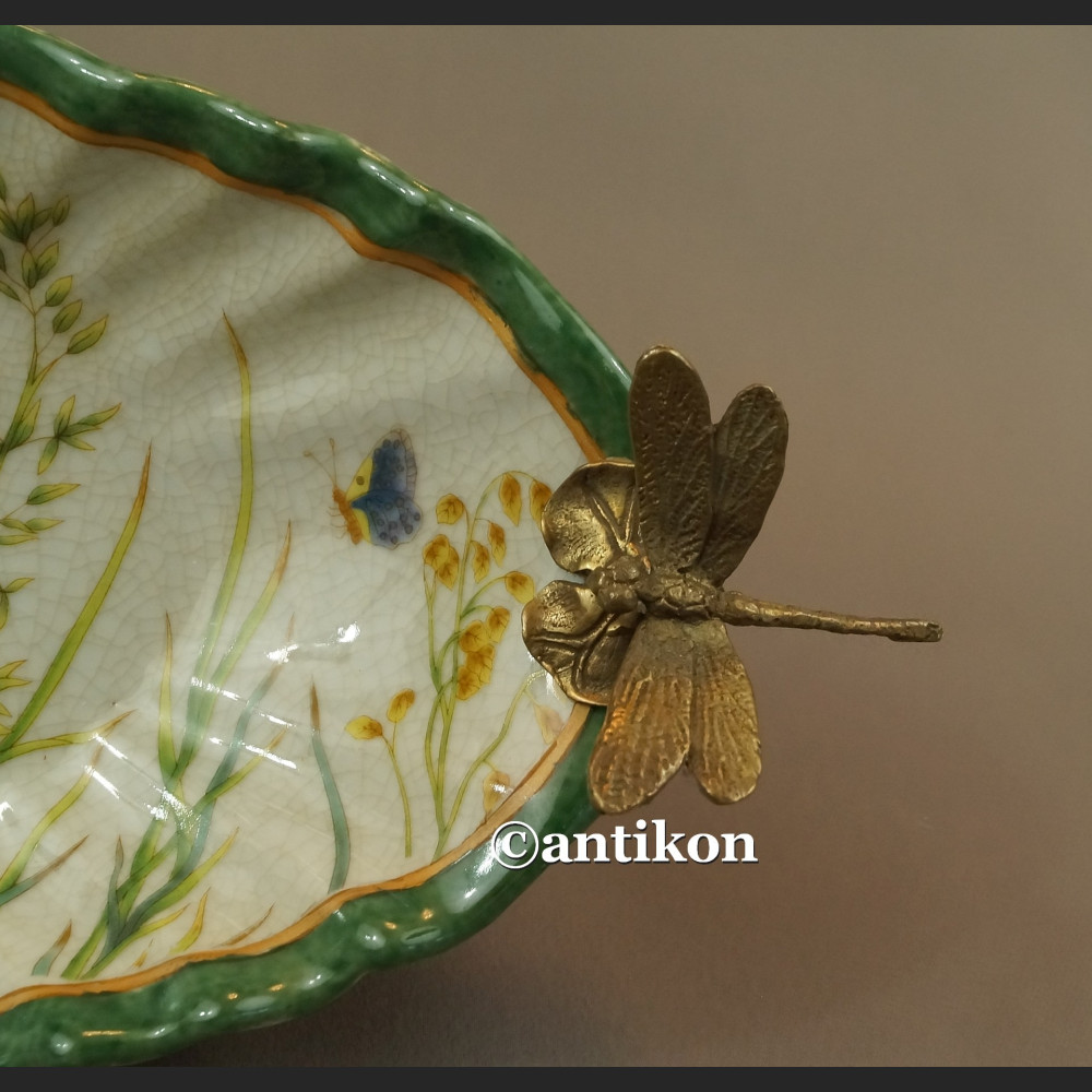 Patera  porcelanowa z brązem w stylu secesyjnym 
