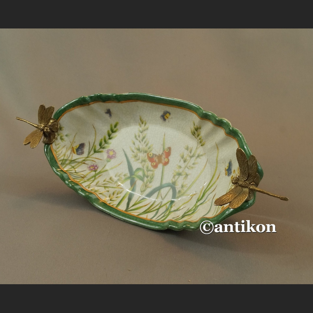 Patera  porcelanowa z brązem w stylu secesyjnym 