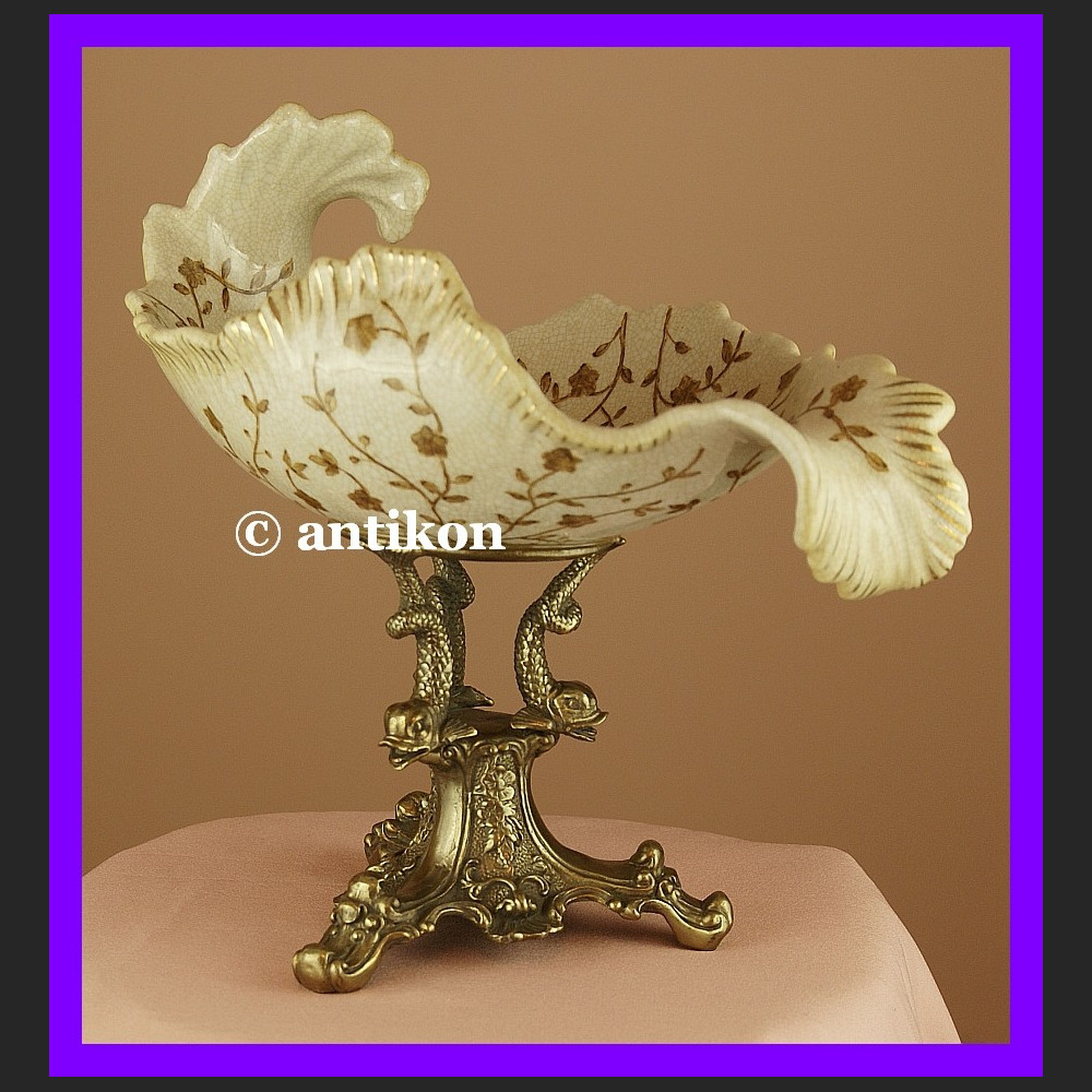 Niezwykła duża patera z delfinami z brązu