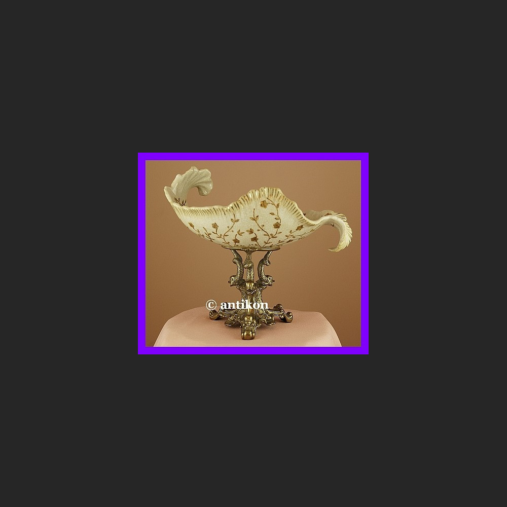 Niezwykła duża patera z delfinami z brązu