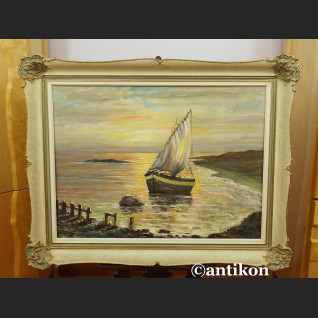 Brzeg morza o zachodzie słońca malarstwo olejne Brzeg morza o zachodzie słońca malarstwo olejne