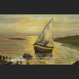 Brzeg morza o zachodzie słońca malarstwo olejne Brzeg morza o zachodzie słońca malarstwo olejne