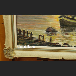 Brzeg morza o zachodzie słońca malarstwo olejne Brzeg morza o zachodzie słońca malarstwo olejne