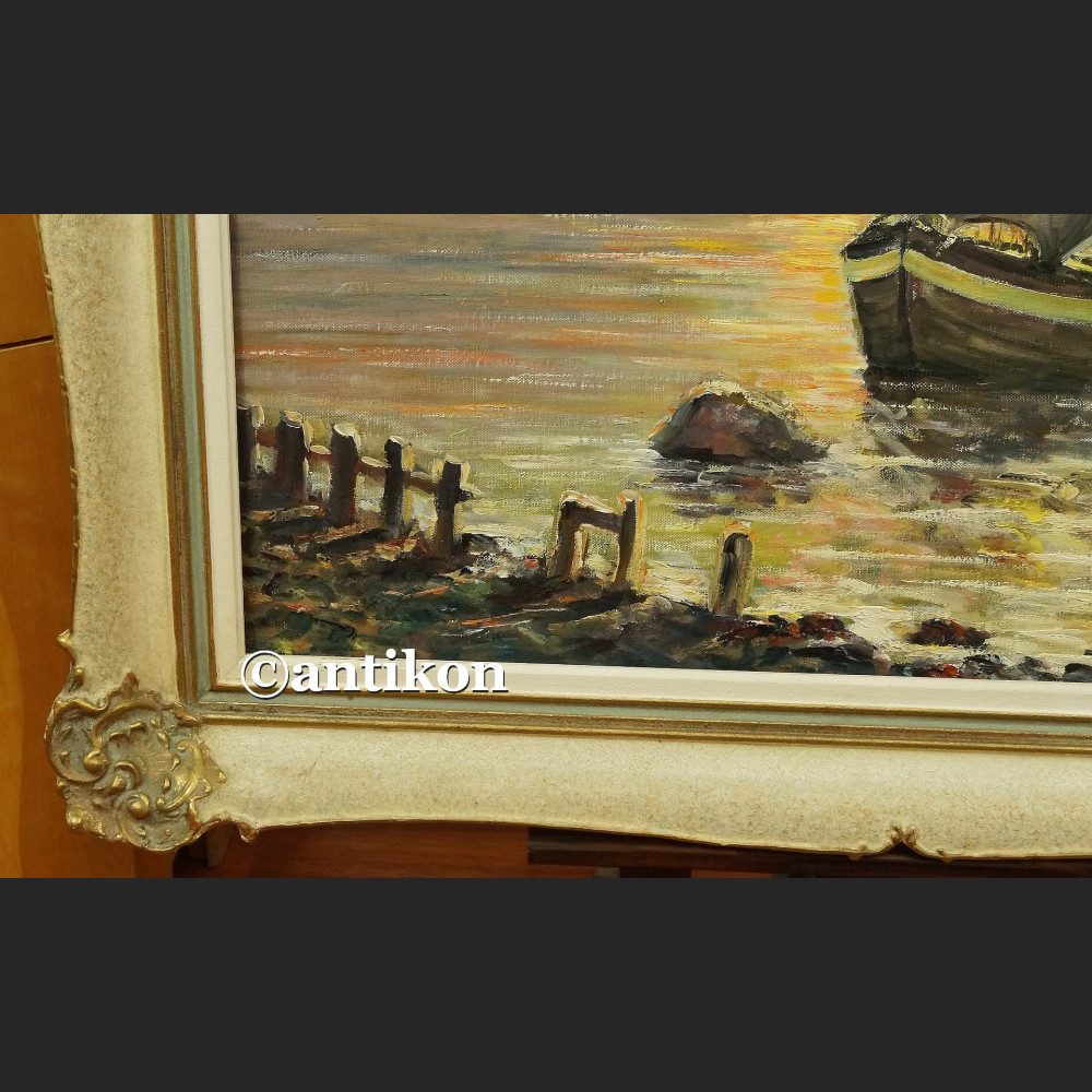 Brzeg morza o zachodzie słońca malarstwo olejne Brzeg morza o zachodzie słońca malarstwo olejne