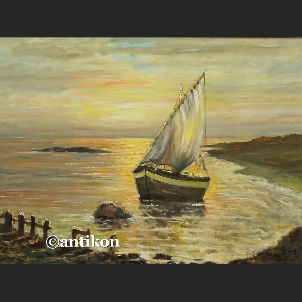 Brzeg morza o zachodzie słońca malarstwo olejne Brzeg morza o zachodzie słońca malarstwo olejne